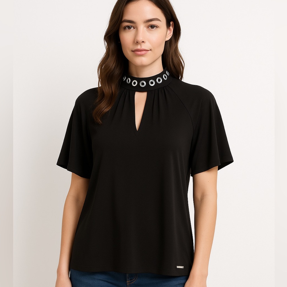 MICHAEL MICHAEL KORS Black Embellished Mock Neck WOMEN Blouse ≠SIZE MEDIUM≠